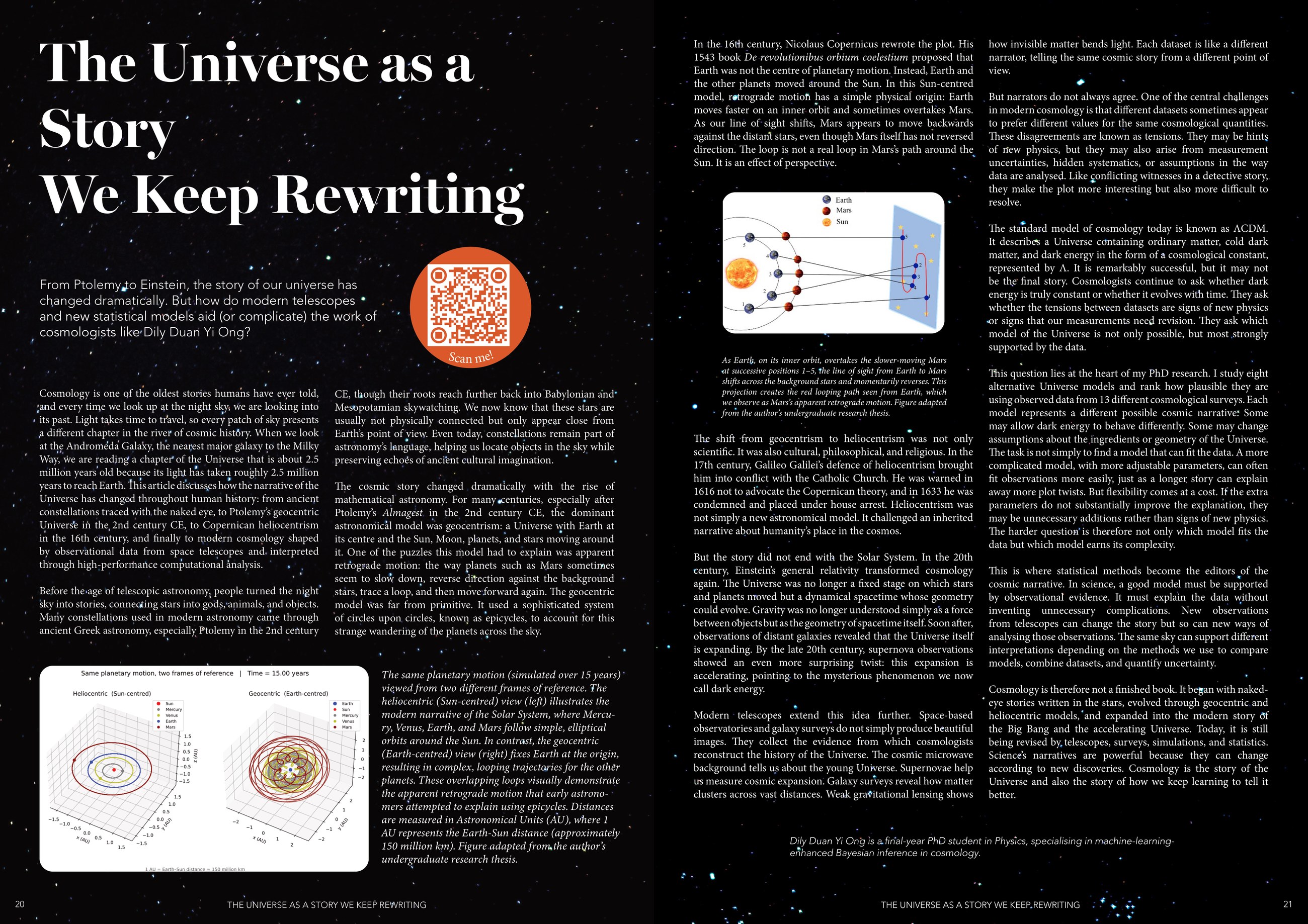 Pages 20 and 21 of BlueSci Issue 64, The Universe as a Story We Keep Rewriting